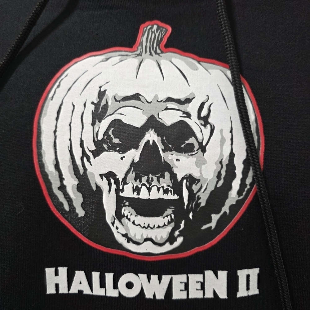 Halloween II Pumpkin Skull Hoodie Michael Myers Black Pullover Size L - Picture 6 of 10